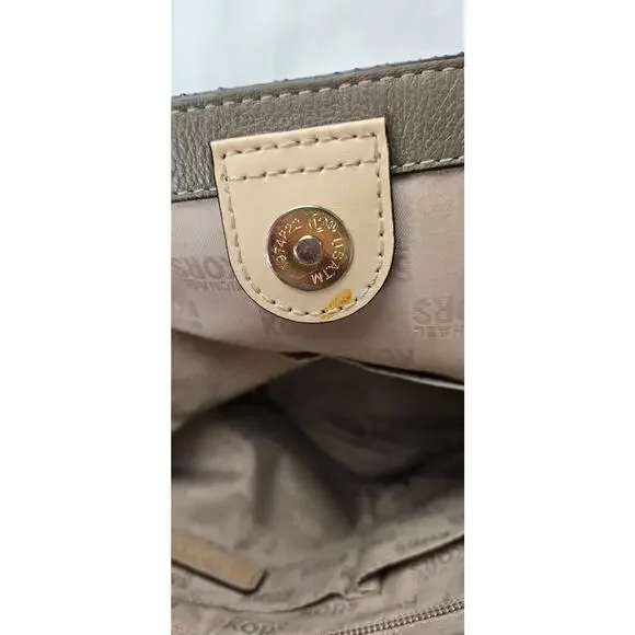 🎄 Michael Kors leather bag medium pewter grey tan gold - Picture 15 of 17